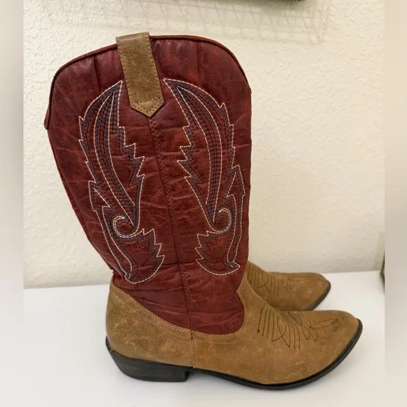 Coconuts Gaucho red faux leather cowboy western boots size 9 - Picture 2 of 7